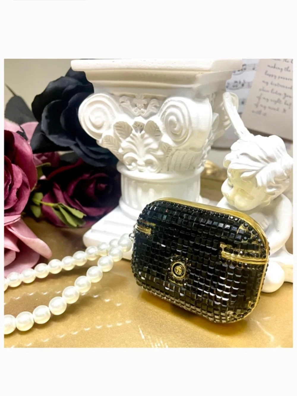 2 items.AirPods 1/2/PRO1 luxury Rhinestone bling Case with pearl chain